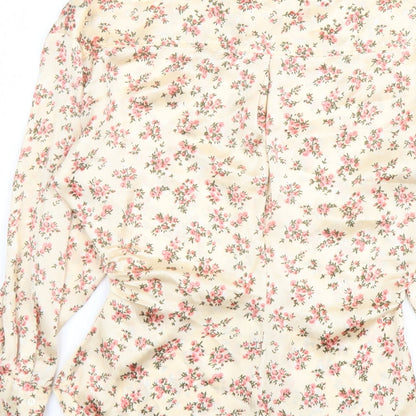 Zara Womens Pink Floral Polyester Basic Button-Up Size XS Collared