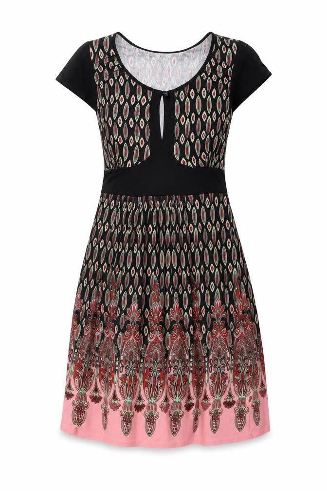 Warehouse Womens Multicoloured Geometric Viscose A-Line Size 12 Scoop Neck Button