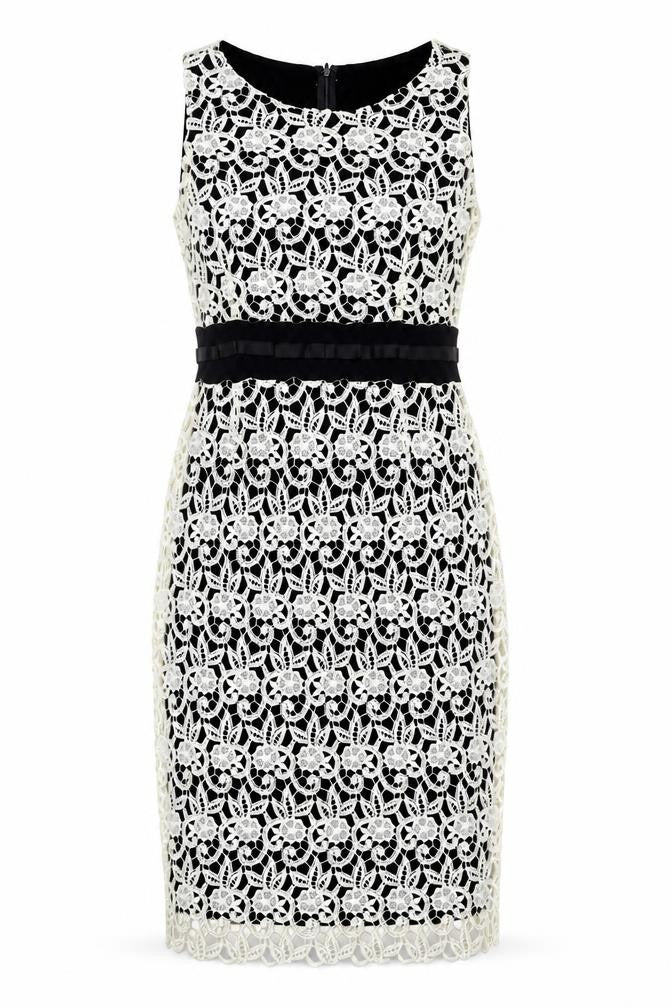 Kaleidoscope Womens Ivory Polyester Bodycon Size 12 Round Neck Zip - Lace