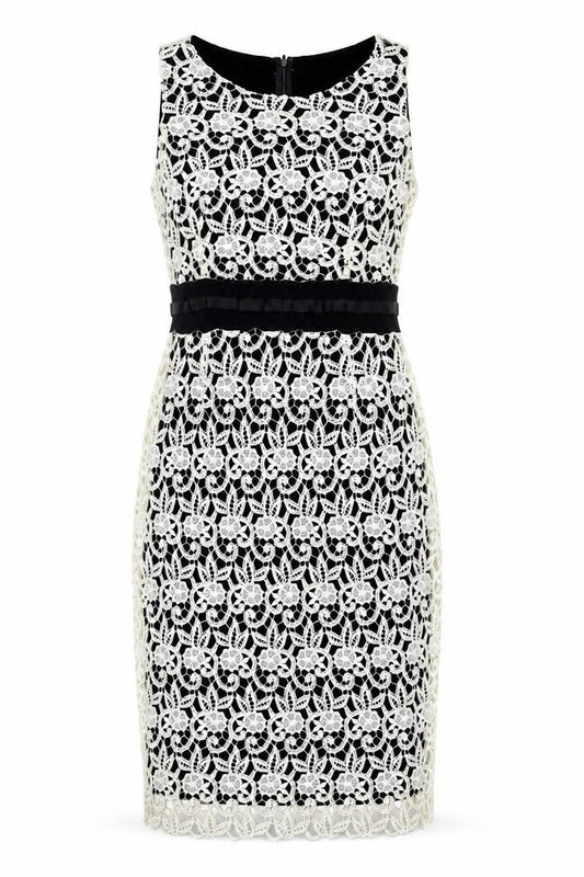 Kaleidoscope Womens Ivory Polyester Bodycon Size 12 Round Neck Zip - Lace