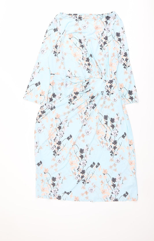 Damart Womens Blue Floral Polyester Pencil Dress Size 14 Boat Neck Pullover