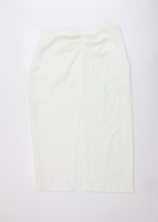 Zara Womens Ivory Polyester Straight & Pencil Skirt Size L Zip