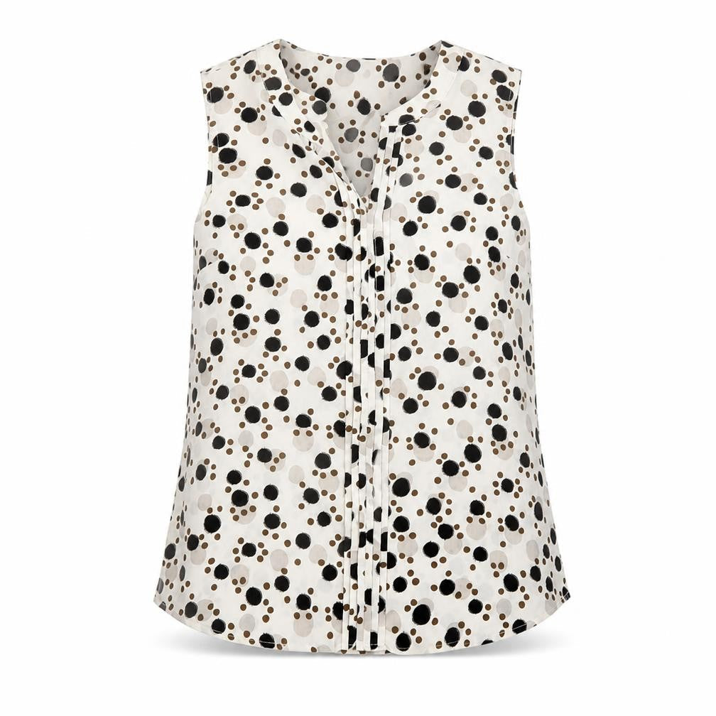 Paul Costelloe Womens Beige Polka Dot Polyester Basic Blouse Size 10 Henley