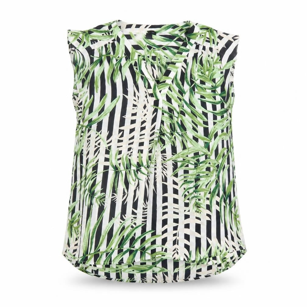 Hilary Radley Womens White Striped Polyester Basic Blouse Size L V-Neck