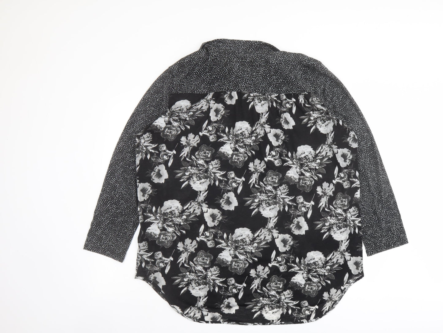 H&M Womens Black Floral Polyester Basic Blouse Size L Collared