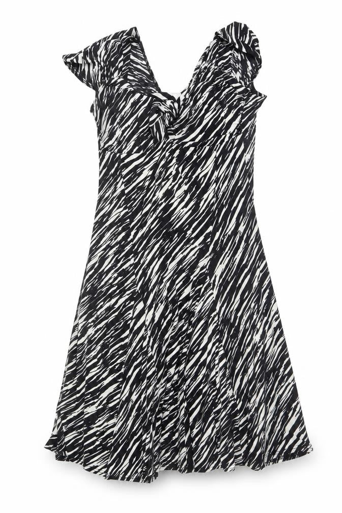 Annabelle Womens Black Animal Print Polyester Trapeze & Swing Size 14 V-Neck Pullover - Zebra pattern