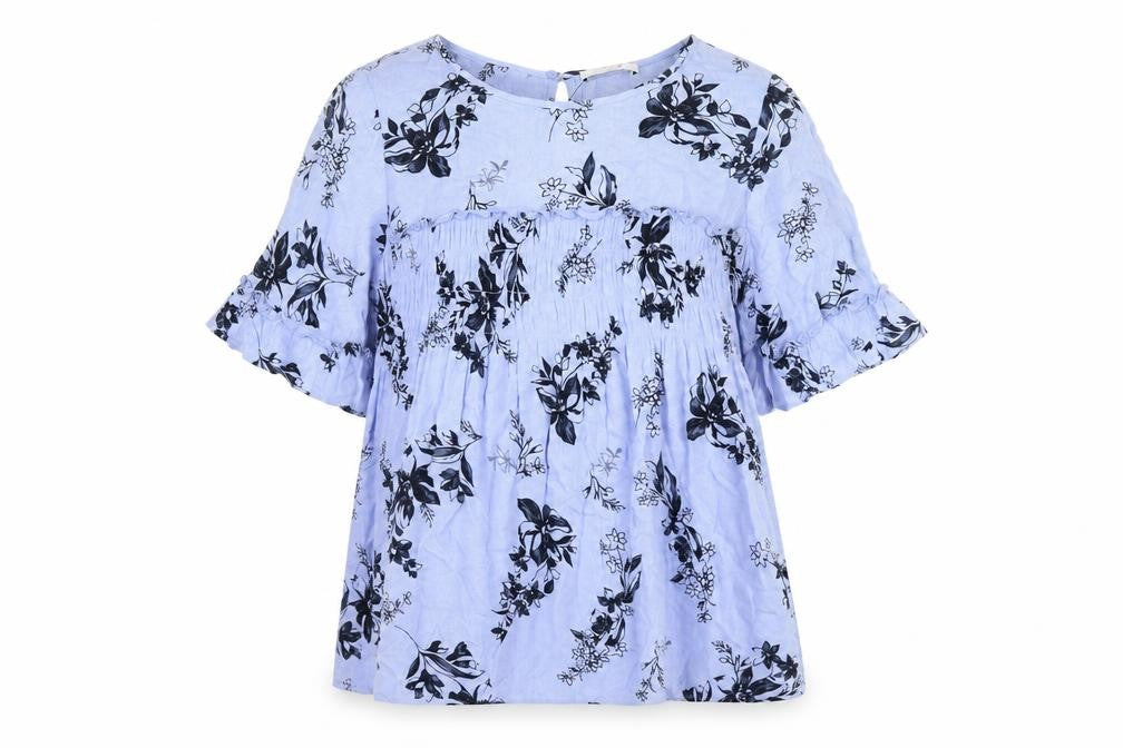 Per Una Womens Blue Floral Viscose Basic Blouse Size 8 Round Neck