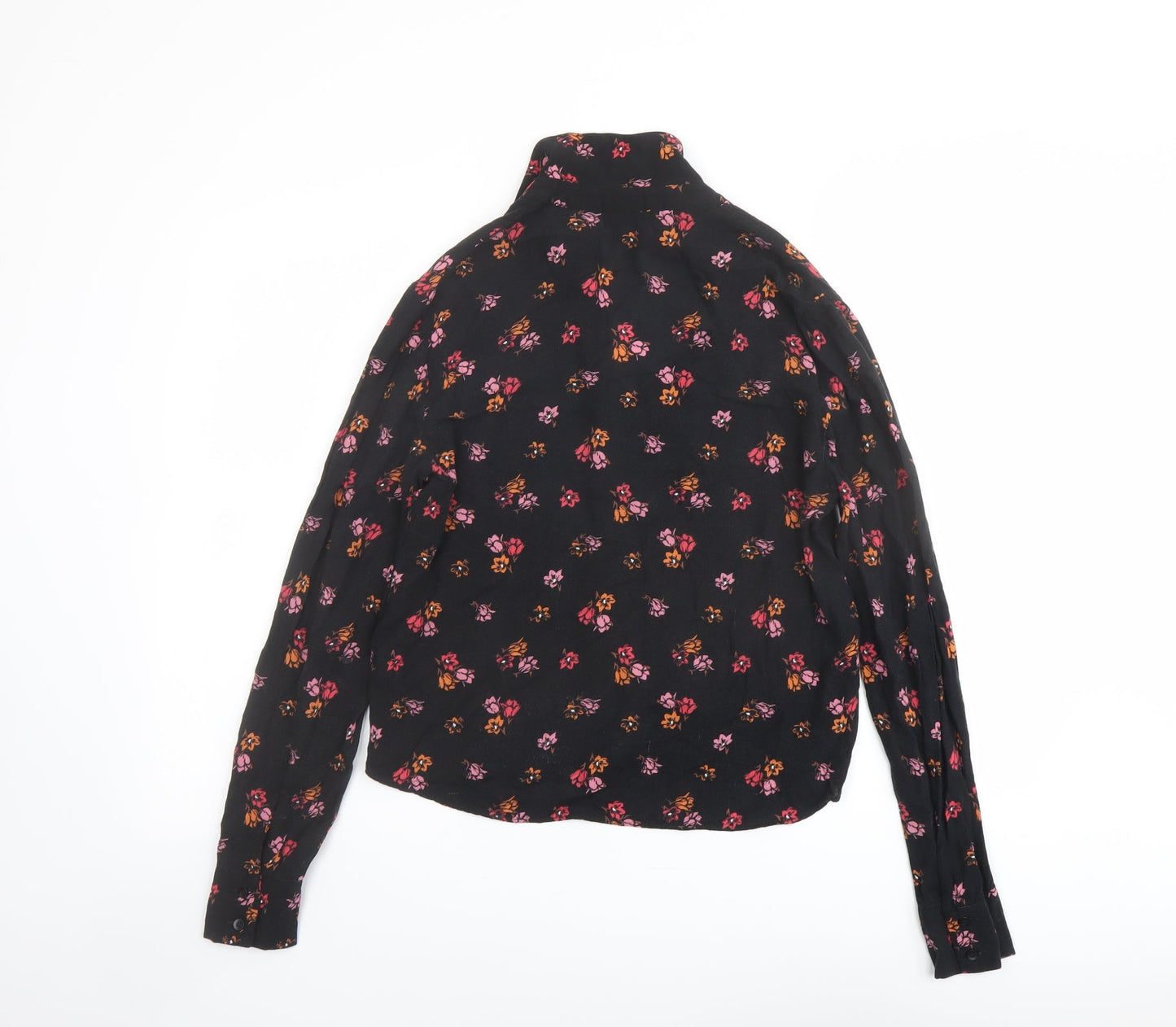 Topshop Womens Black Floral Viscose Basic Button-Up Size 10 Collared