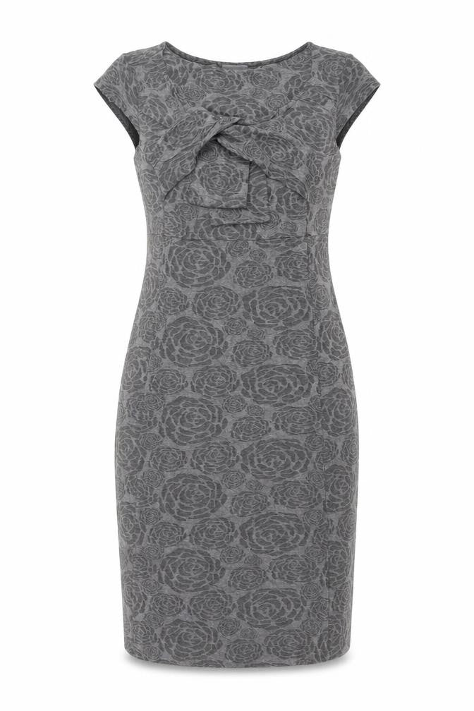 Per Una Womens Grey Floral Polyester Bodycon Size 14 Round Neck Pullover - Knot Detail