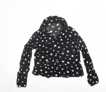 Marks & Spencer Womens Black Polka Dot Viscose Basic Button-Up Size 12 Collared