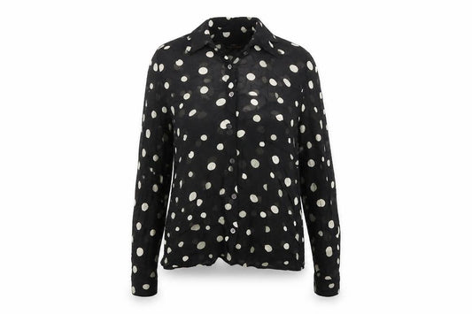 Marks and Spencer Womens Black Polka Dot Viscose Basic Button-Up Size 12 Collared