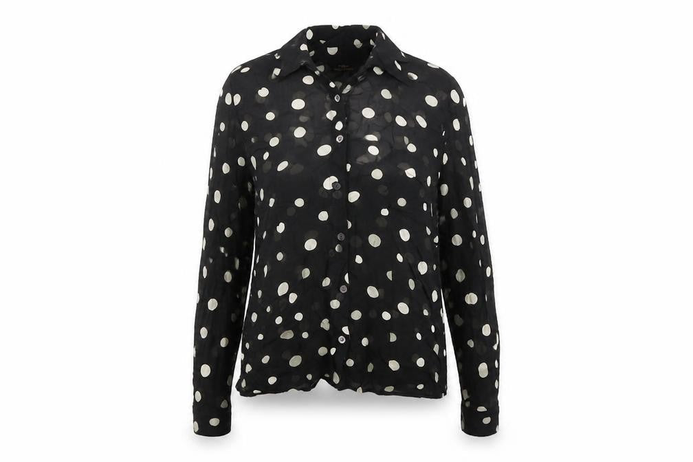 Marks & Spencer Womens Black Polka Dot Viscose Basic Button-Up Size 12 Collared