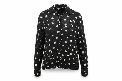 Marks & Spencer Womens Black Polka Dot Viscose Basic Button-Up Size 12 Collared