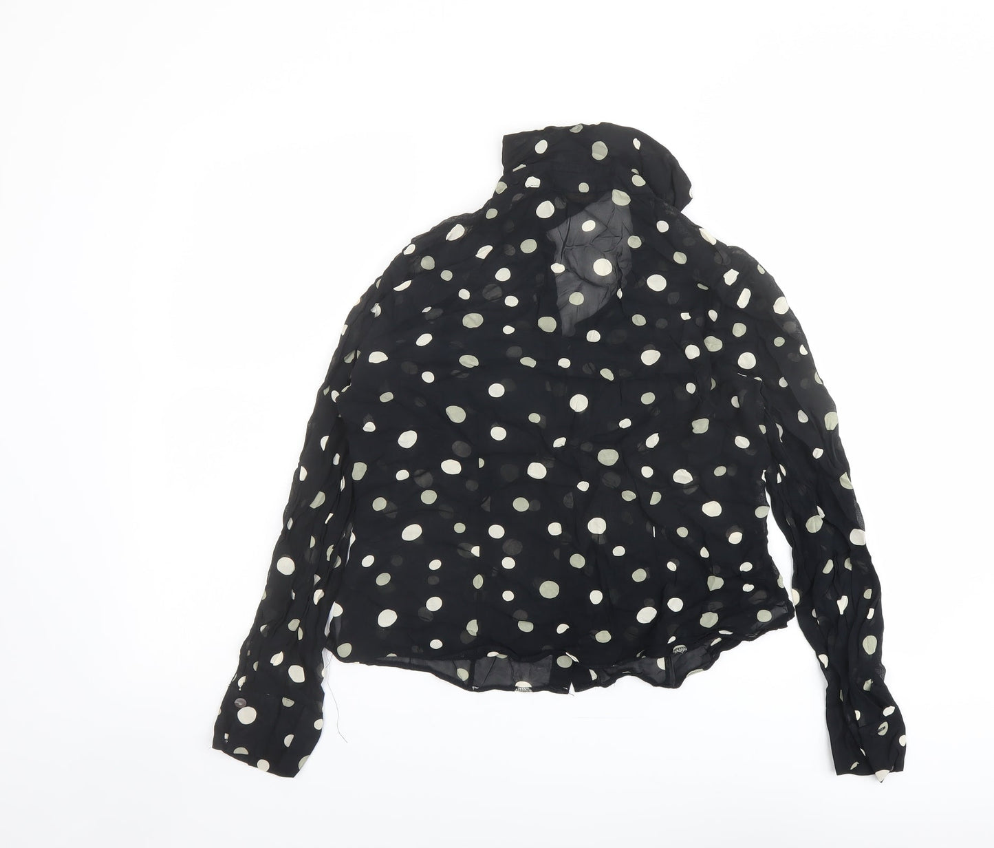 Marks and Spencer Womens Black Polka Dot Viscose Basic Button-Up Size 12 Collared