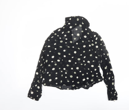 Marks & Spencer Womens Black Polka Dot Viscose Basic Button-Up Size 12 Collared