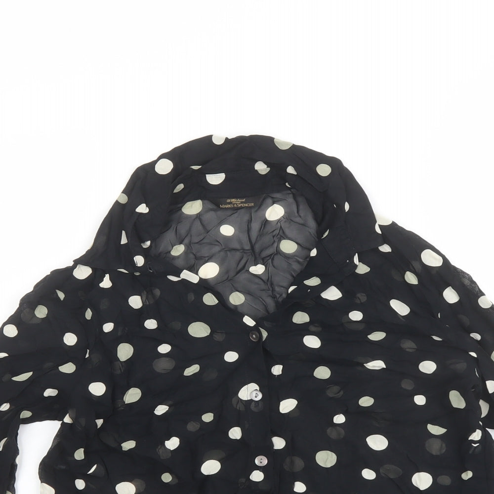 Marks and Spencer Womens Black Polka Dot Viscose Basic Button-Up Size 12 Collared