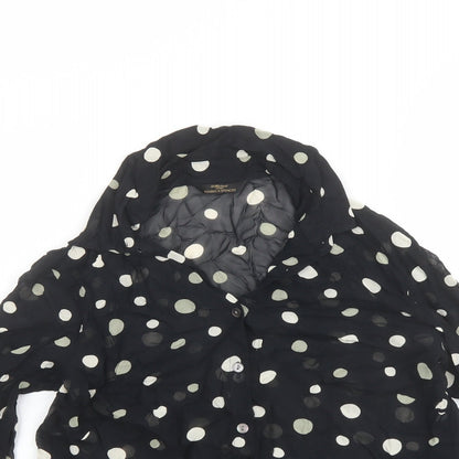 Marks & Spencer Womens Black Polka Dot Viscose Basic Button-Up Size 12 Collared