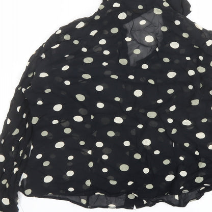 Marks & Spencer Womens Black Polka Dot Viscose Basic Button-Up Size 12 Collared