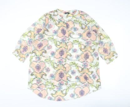 Marina Kaneva Womens Multicoloured Geometric Polyester Basic Button-Up Size 16 Round Neck