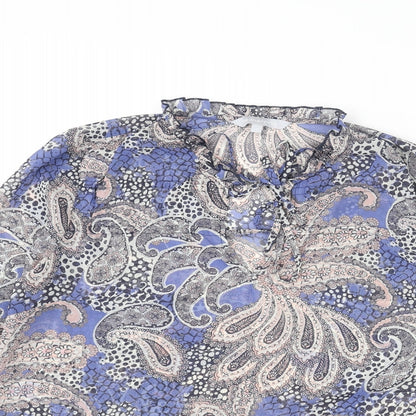 Close-up detail of Red Herring women’s multicoloured paisley polyester basic blouse, size UK 10, round neck - frill