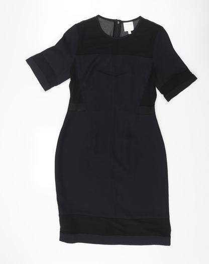 Additional front view of ASOS women’s blue polyester a-line, size UK 10, round neck zip