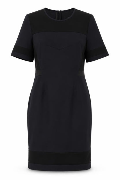 Front view of ASOS women’s blue polyester a-line, size UK 10, round neck zip
