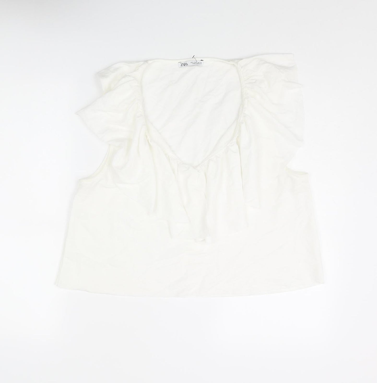 Zara Womens White Polyester Camisole Blouse Size L V-Neck - Frill