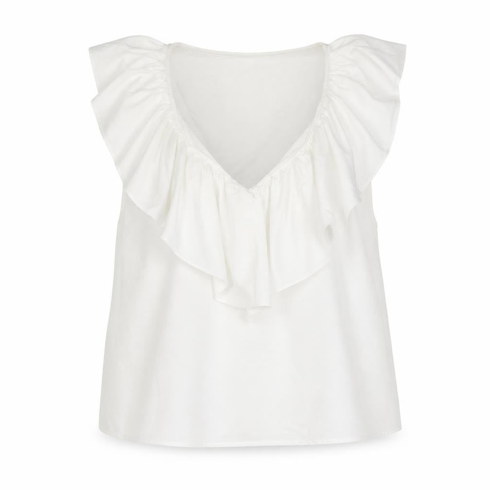 Zara Womens White Polyester Camisole Blouse Size L V-Neck - Frill