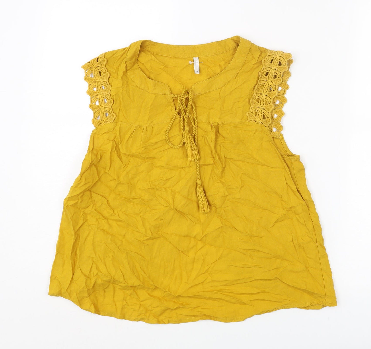 Only Womens Yellow Viscose Basic Tank Size 10 Round Neck