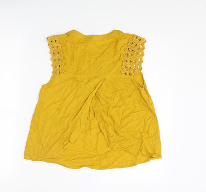 Back view of Only women’s yellow viscose basic tank, size UK 10, round neck