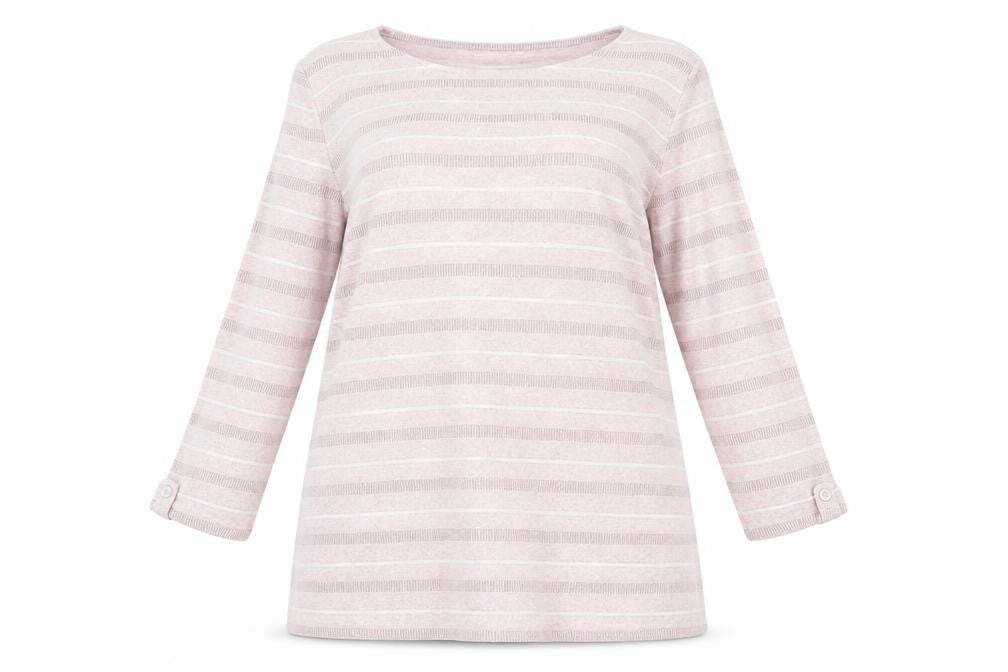 Bonmarché Womens Pink Round Neck Striped Viscose Pullover Jumper Size 16