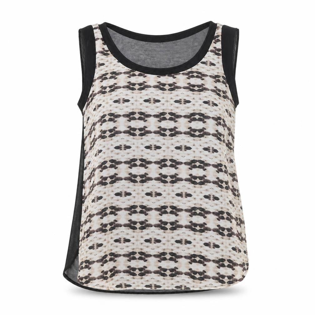 Mango Womens Multicoloured Geometric Polyester Basic Tank Size L Scoop Neck