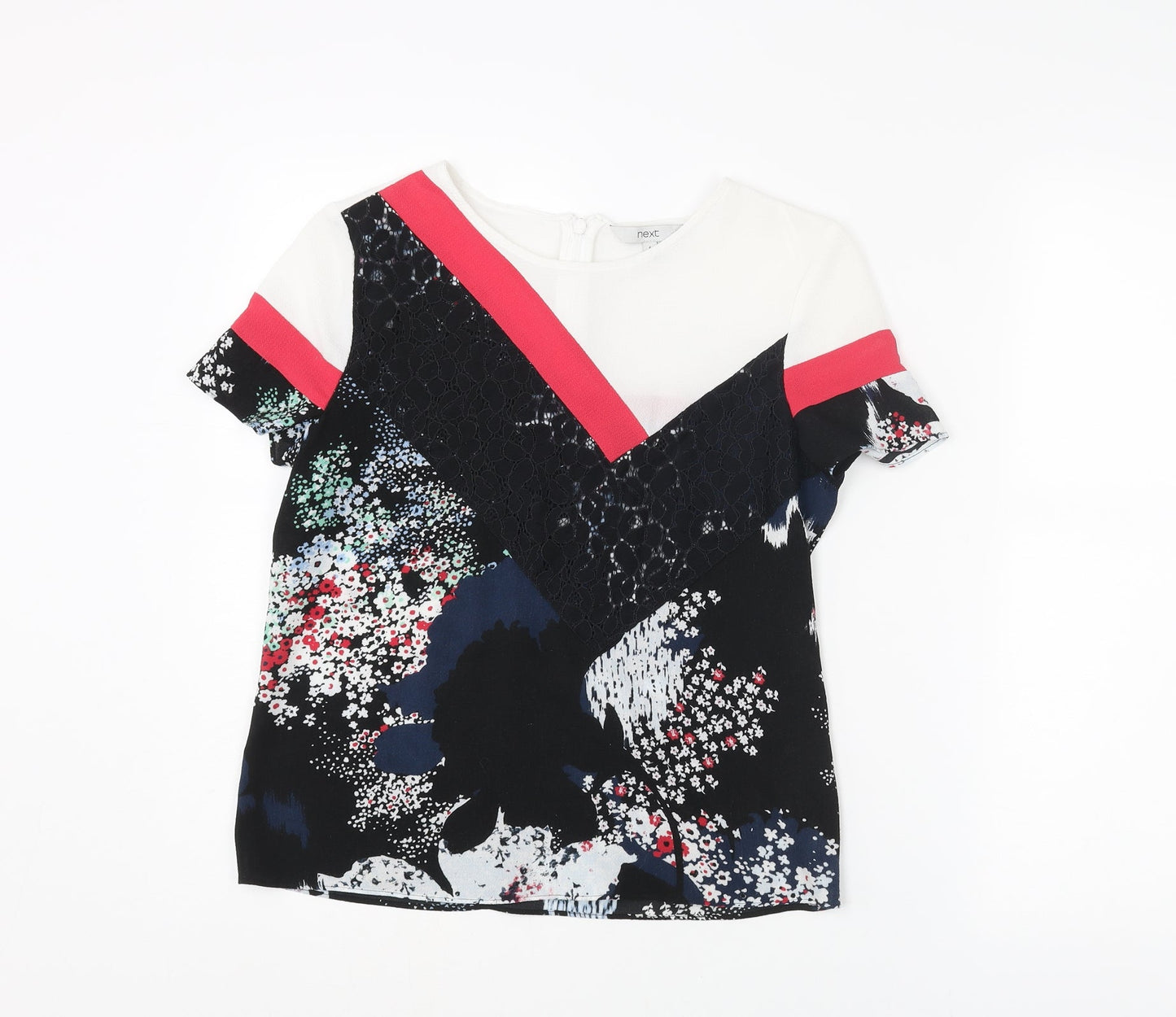NEXT Womens Multicoloured Floral Polyester Basic T-Shirt Size 6 Round Neck