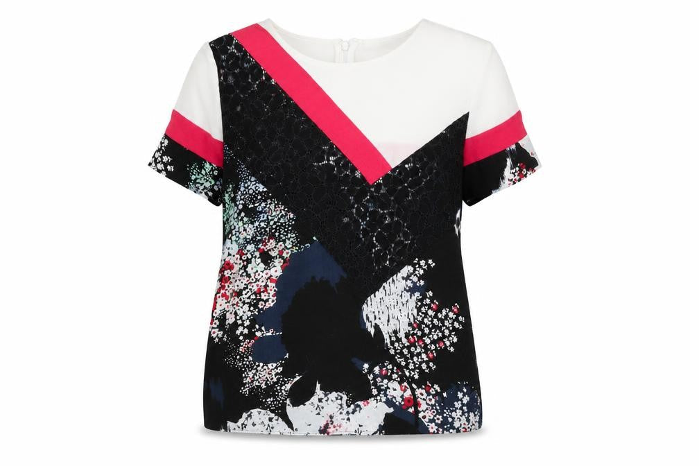 NEXT Womens Multicoloured Floral Polyester Basic T-Shirt Size 6 Round Neck