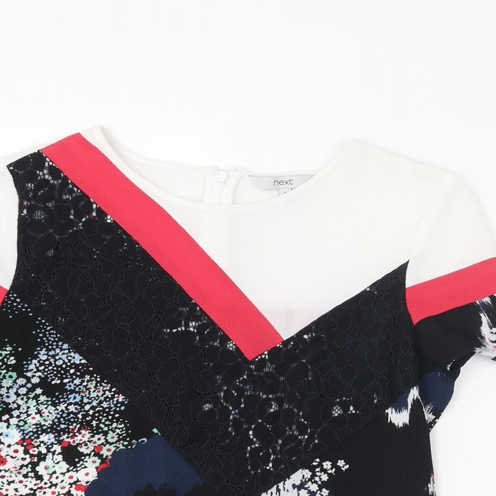NEXT Womens Multicoloured Floral Polyester Basic T-Shirt Size 6 Round Neck