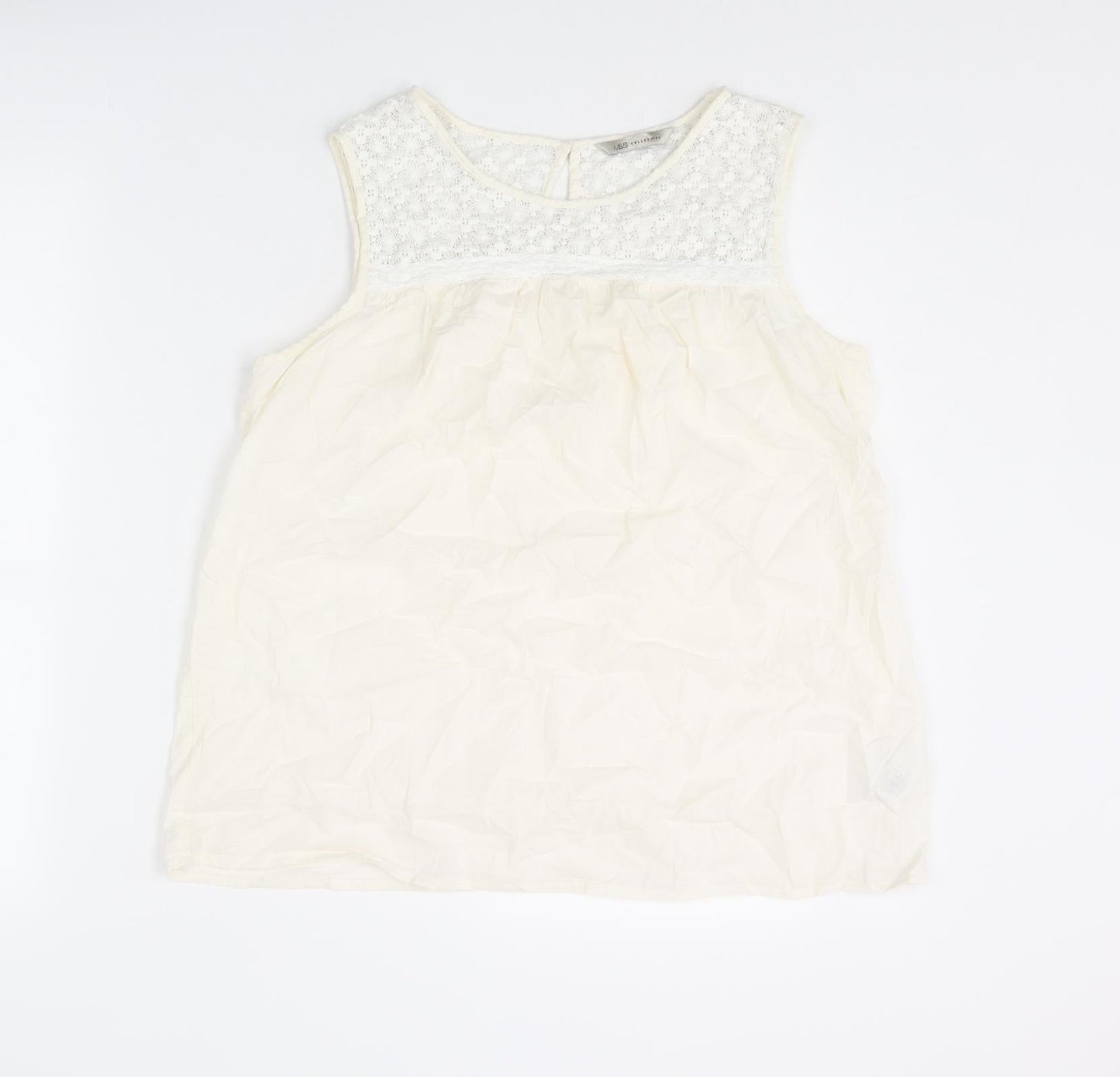 Marks and Spencer Womens Ivory Cotton Basic Tank Size 14 Round Neck