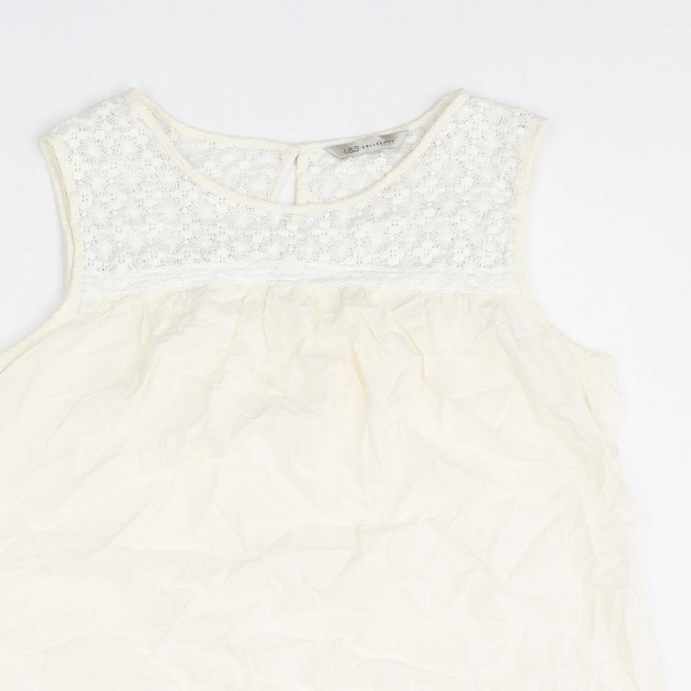 Marks and Spencer Womens Ivory Cotton Basic Tank Size 14 Round Neck