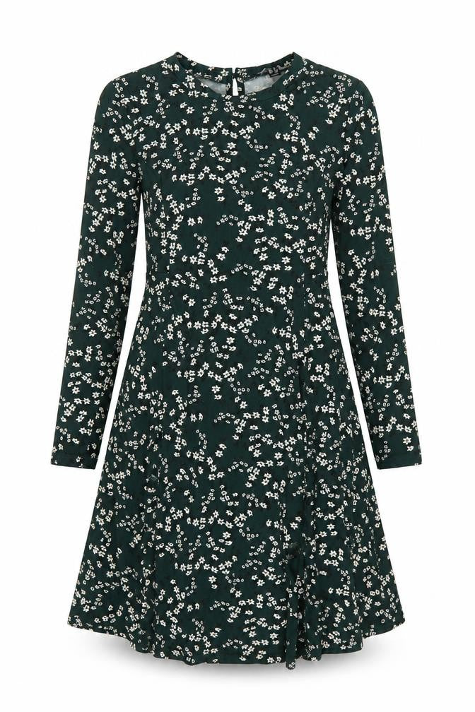 New Look Womens Green Floral Polyester Trapeze & Swing Size 8 Round Neck Button