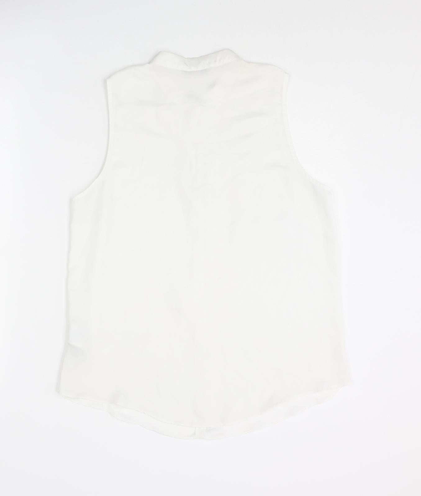 H&M Womens White Polyester Basic Blouse Size 14 Mock Neck