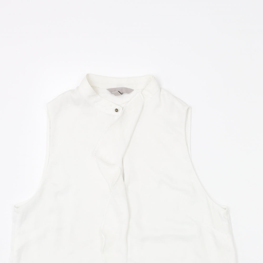 H&M Womens White Polyester Basic Blouse Size 14 Mock Neck