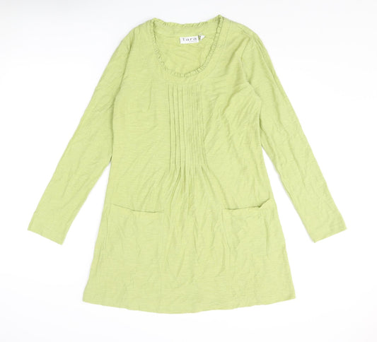 Tara Clothing Womens Green Cotton Jumper Dress Size 10 Scoop Neck Pullover