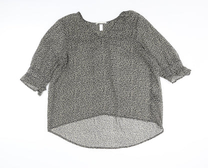 H&M Womens Black Geometric Polyester Basic Blouse Size 6 V-Neck
