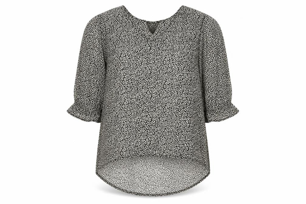 H&M Womens Black Geometric Polyester Basic Blouse Size 6 V-Neck
