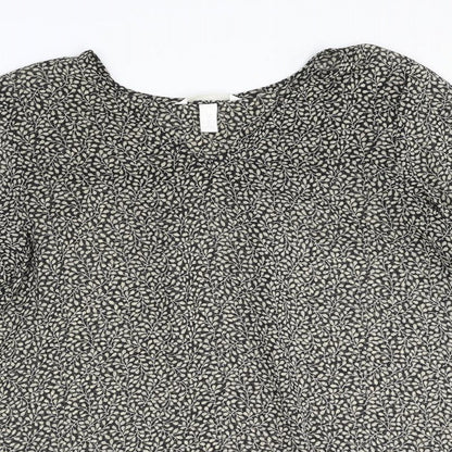 H&M Womens Black Geometric Polyester Basic Blouse Size 6 V-Neck