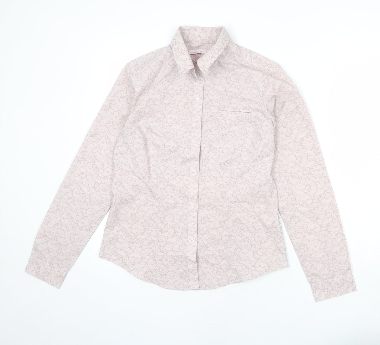NEXT Womens Pink Geometric Cotton Basic Button-Up Size 12 Collared