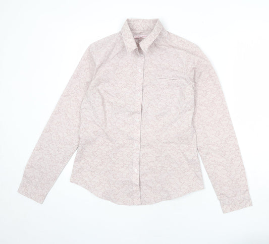 NEXT Womens Pink Geometric Cotton Basic Button-Up Size 12 Collared