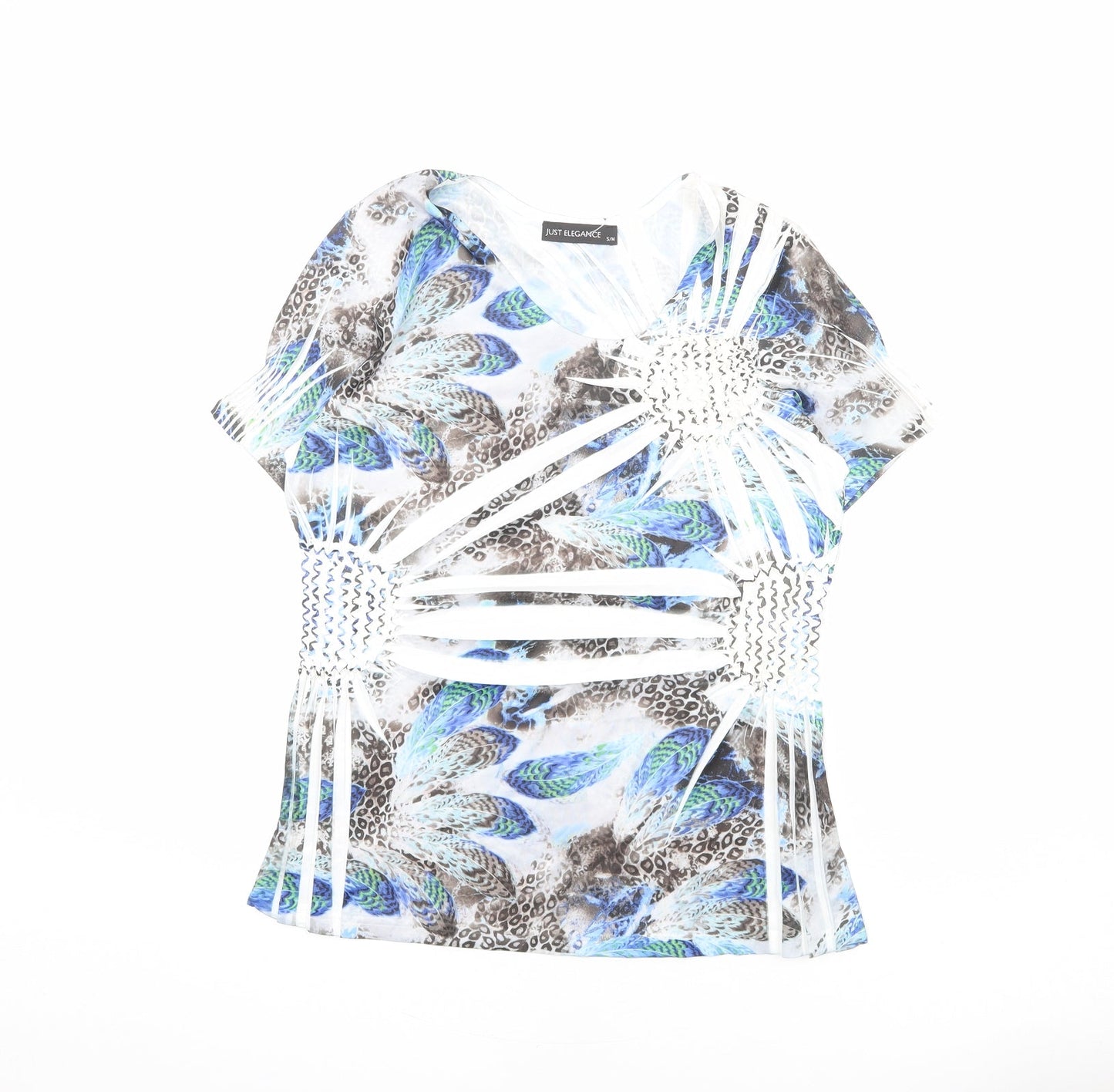 Just Elegance Womens Multicoloured Geometric Polyester Basic T-Shirt Size S V-Neck - Size S-M