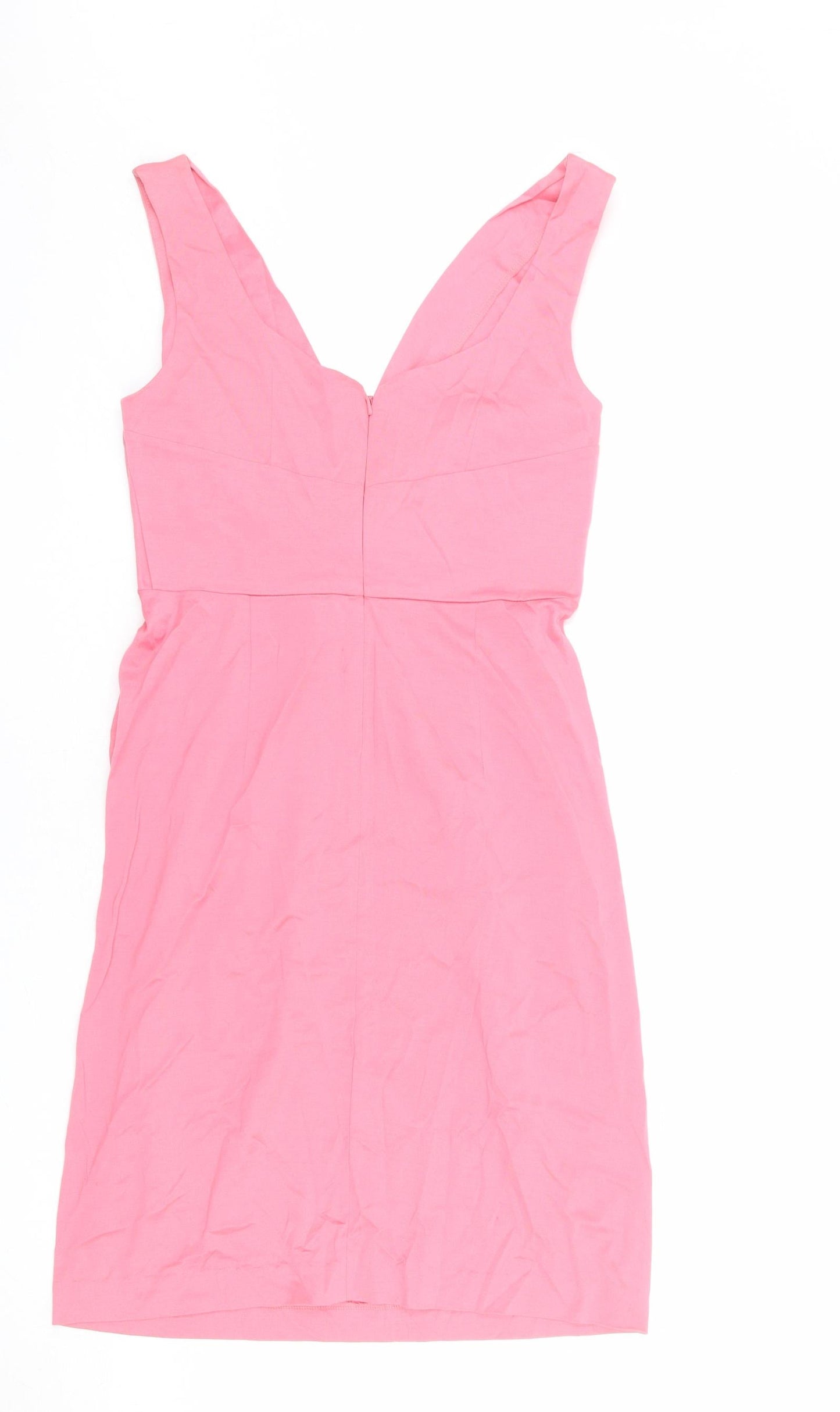 Full Circle Womens Pink 100% Cotton Pencil Dress Size 10 V-Neck Zip - Flower Detail