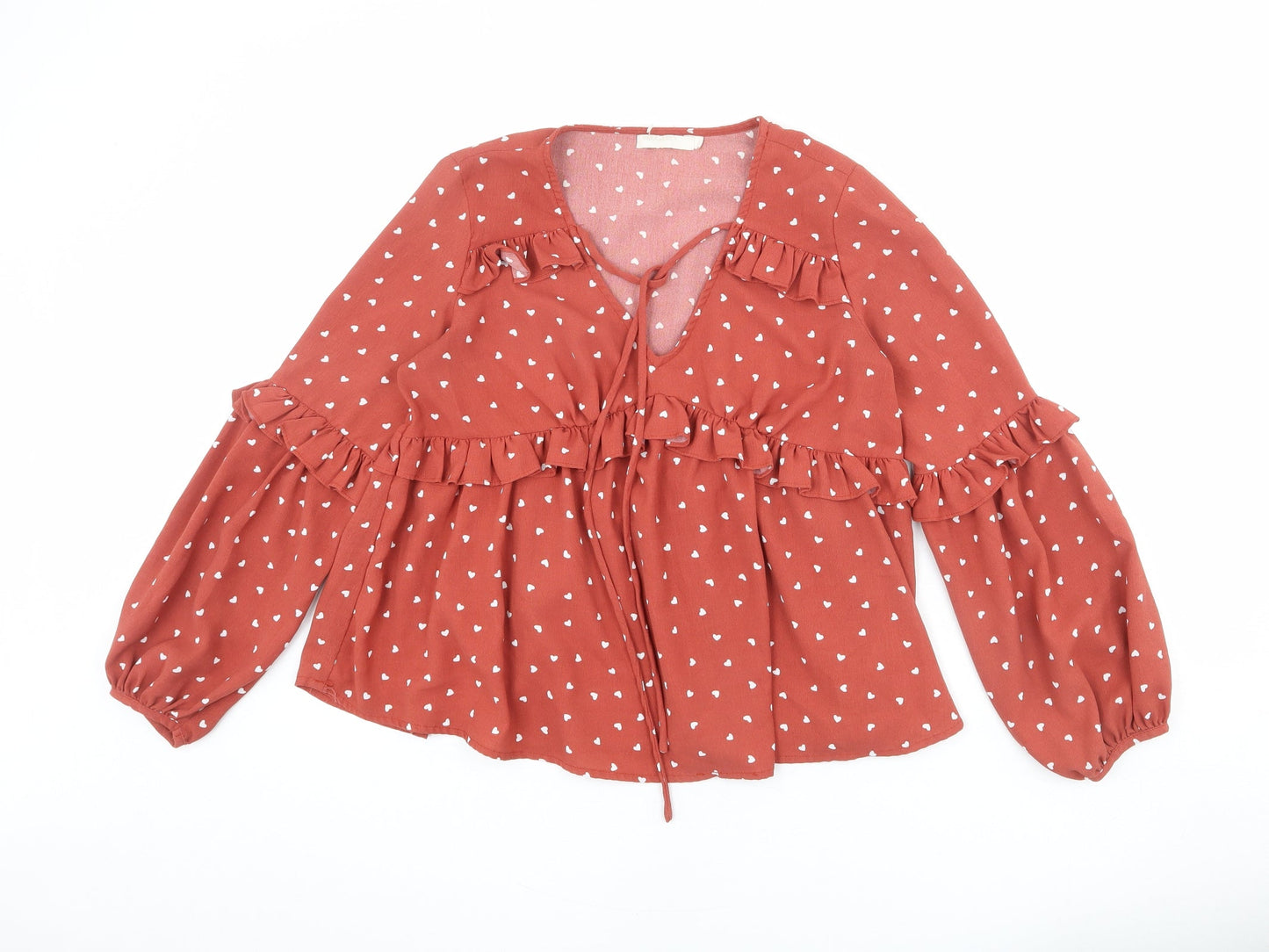 Vera & Lucy Womens Red Geometric Viscose Basic Blouse Size S V-Neck