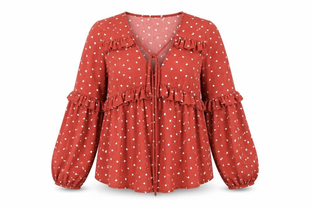 Vera & Lucy Womens Red Geometric Viscose Basic Blouse Size S V-Neck